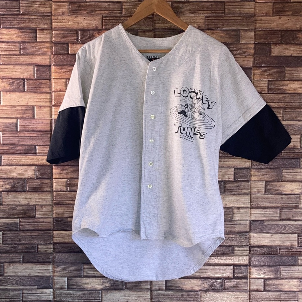 Looney Tunes Grey & Black Baseball-Style Jersey Shirt